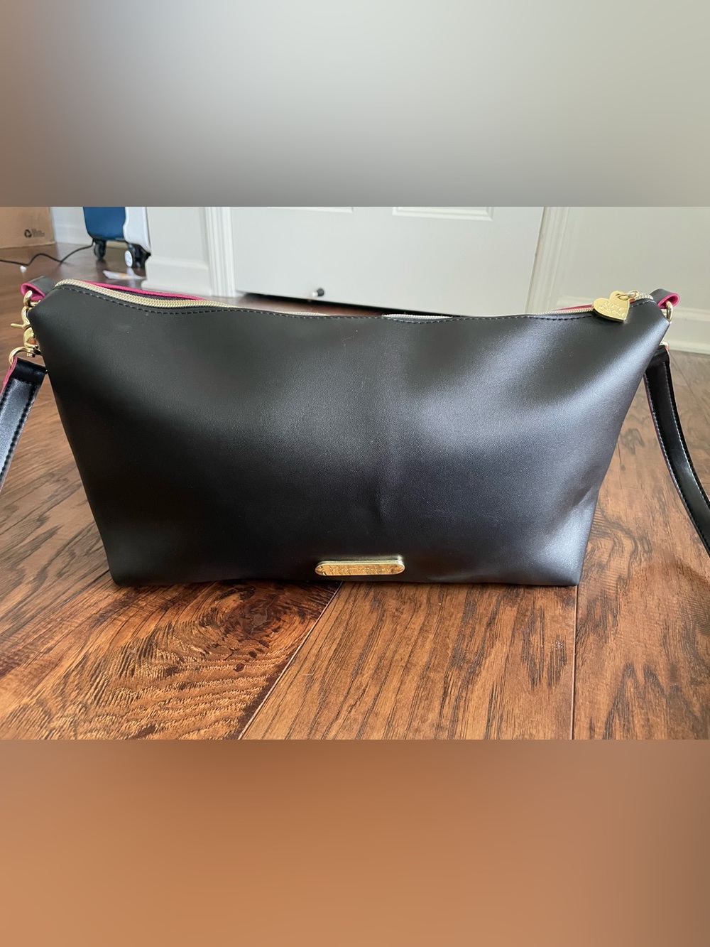 Betsey Johnson Black Crossbody Bag with Pink Trim